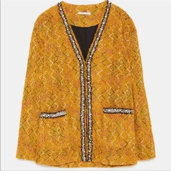 Zara Women's Pearl Beaded Tweed Jacket/Cardigan Size M - Picture 4 of 7